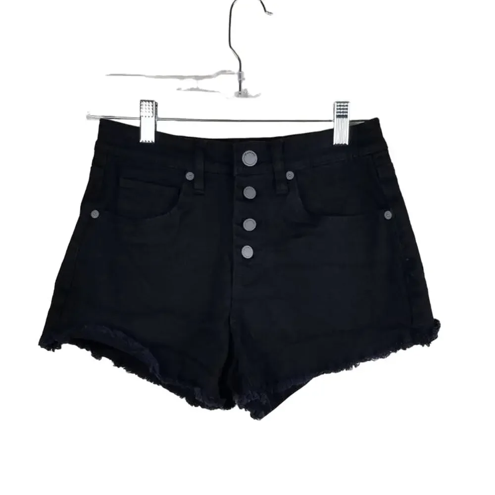BLANKNYC The Borrow Vintage High Rise Button Fly Black Denim Shorts 26